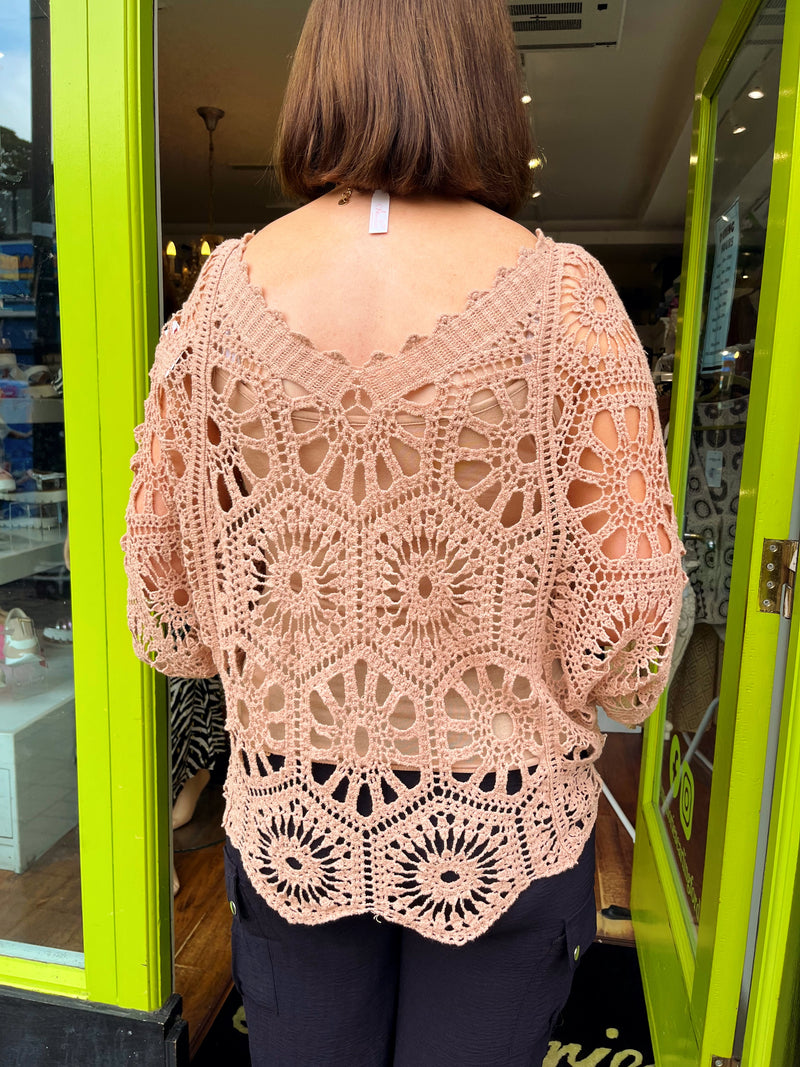 Yael Batwing Crochet Top - Camel