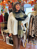 Ember Animal Print Check Shawl - Forest Green