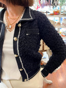 Regan Textured Cardi With Pearl Buttons - Black