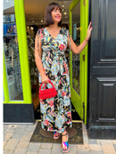 Magic Gold Tropical Print Maxi Dress - Black, Teal & Coral