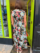 Magic Gold Tropical Print Maxi Dress - Black, Teal & Coral