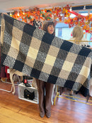 Ember Animal Print Check Shawl - Black & Taupe