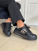 Patrizio Italiano Leopard Stripe Platform Trainer  - Nero Black
