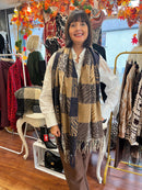 Ember Animal Print Check Shawl - Brown & Mocha