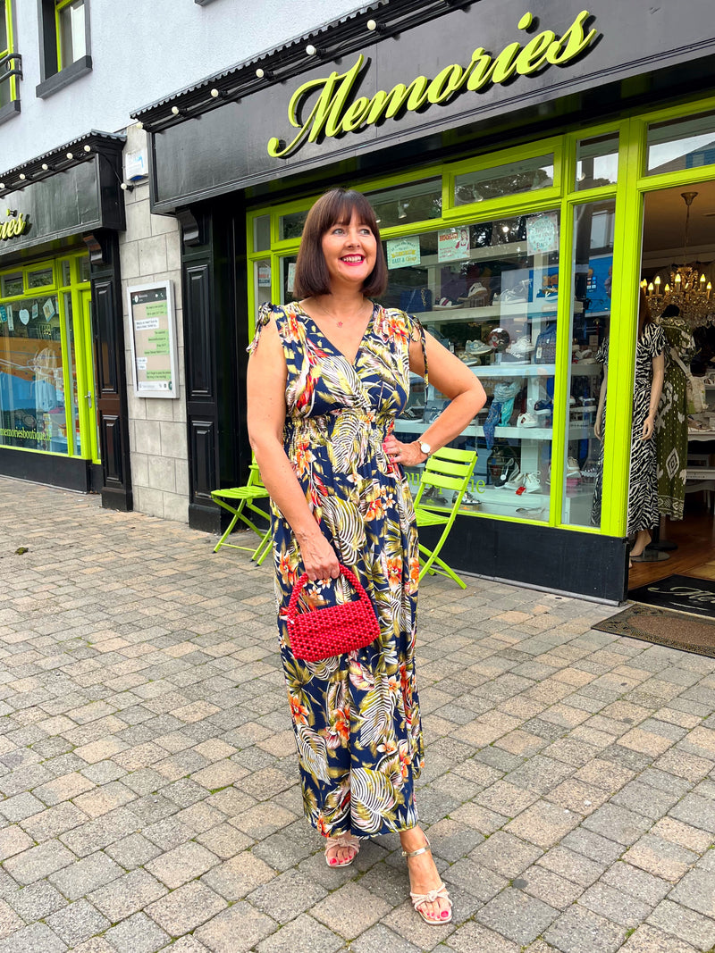 Magic Gold Tropical Print Maxi Dress - Navy, Olive & Burnt Orange