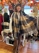 Ember Animal Print Check Shawl - Brown & Mocha