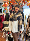 Ember Animal Print Check Shawl - Brown & Mocha