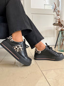 Patrizio Italiano Leopard Stripe Platform Trainer  - Nero Black