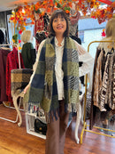 Ember Animal Print Check Shawl - Forest Green