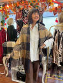 Ember Animal Print Check Shawl - Brown & Mocha