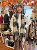 Ember Animal Print Check Shawl - Black & Taupe