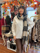 Ember Animal Print Check Shawl - Black & Taupe