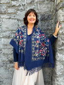 Sofia Paisley Print Shawl - Navy