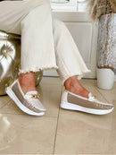Redz Patent Gold Chain Wedged Loafer - Taupe 3J8929