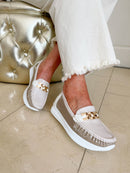 Redz Patent Gold Chain Wedged Loafer - Taupe 3J8929