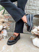 Zanni & Co “Tarsus One” Animal Stripe, Rust & Black Wedge Loafer