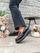 Zanni & Co “Tarsus One” Animal Stripe, Rust & Black Wedge Loafer