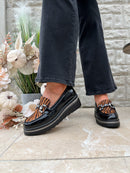 Zanni & Co “Tarsus One” Animal Stripe, Rust & Black Wedge Loafer