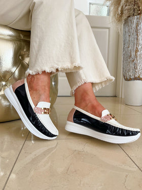 Redz Patent Gold Chain Wedged Loafer - Dark Navy 3J8929