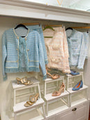 Janine Co-Ord Tweed Knitted Jacket & Skirt Set - Pink & Pastel Lemon