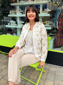 Blake Floral Embroidery Bomber Jacket - Beige