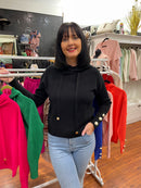 Bethany Pearl Embellished Hooded Knit - Black