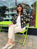 Blake Floral Embroidery Bomber Jacket - Black