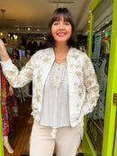 Blake Floral Embroidery Bomber Jacket - Beige