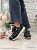 Marco Tozzi Tweed & Patent Trainers Black 2-23786-45