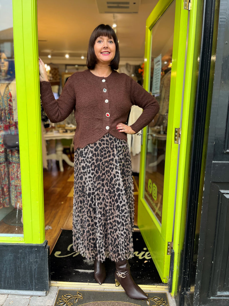 Miella Jewel Button Cardi - Chocolate