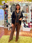 Lisa Cardi - Black with Leopard Trim