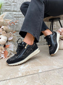 Marco Tozzi Tweed & Patent Trainers Black 2-23786-45