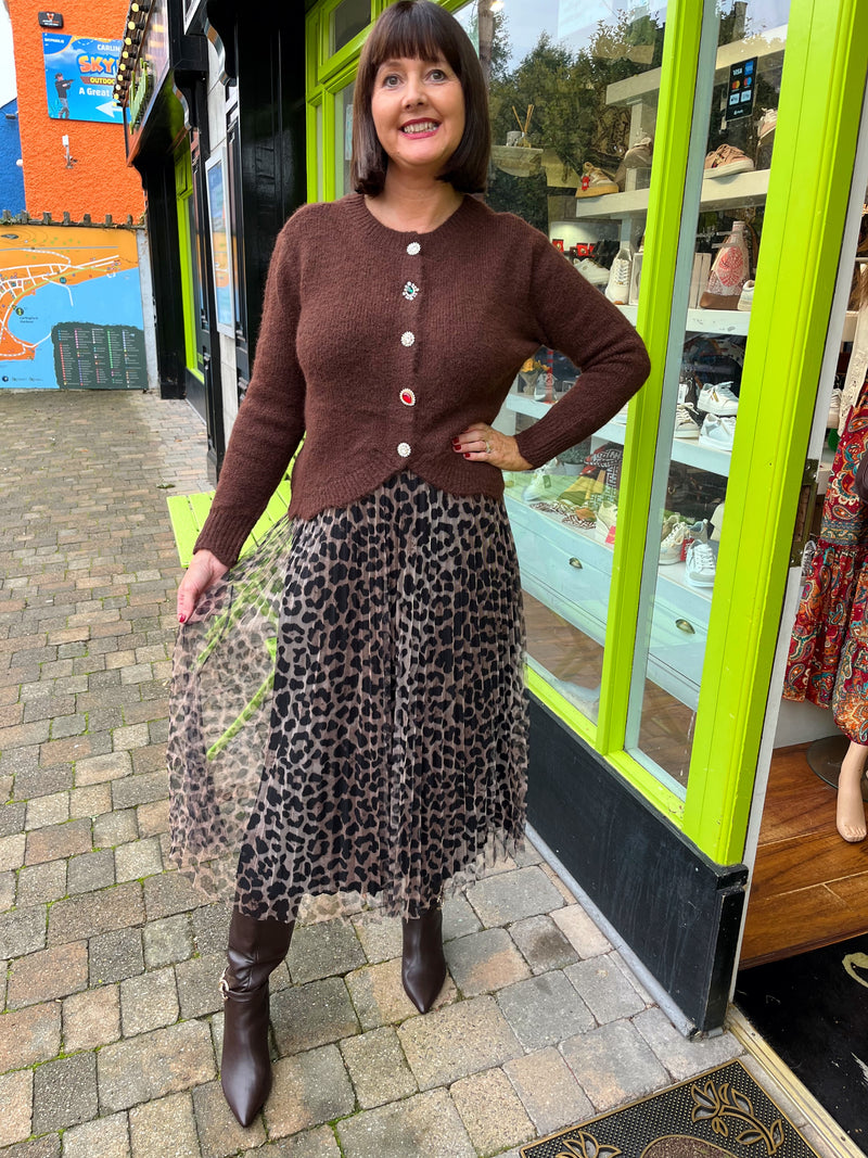 Miella Jewel Button Cardi - Chocolate