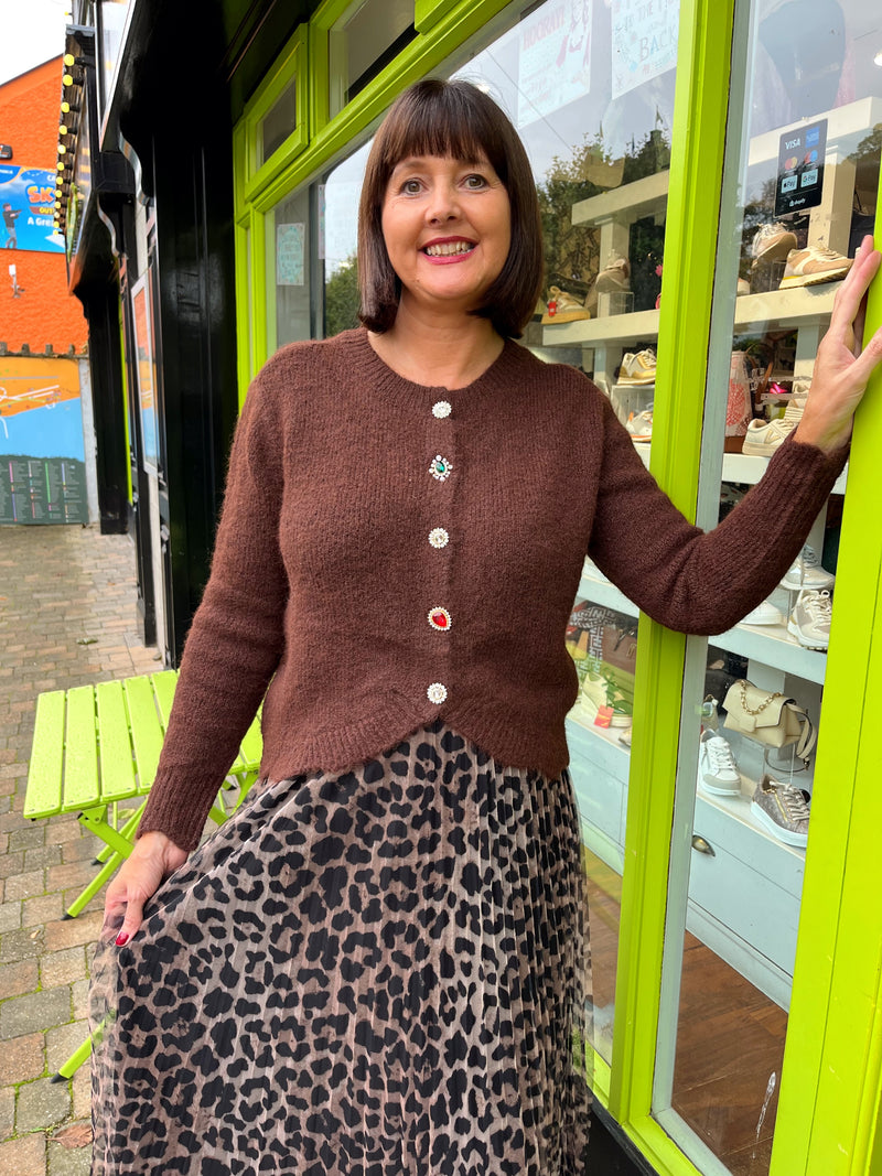 Miella Jewel Button Cardi - Chocolate