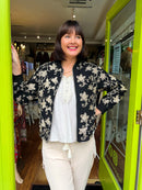 Blake Floral Embroidery Bomber Jacket - Black