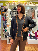 Lisa Cardi - Black with Leopard Trim
