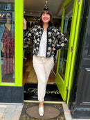 Blake Floral Embroidery Bomber Jacket - Black