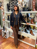 Lisa Cardi - Black with Leopard Trim