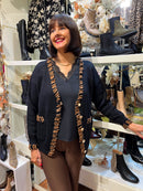 Lisa Cardi - Black with Leopard Trim