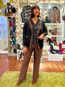 Lisa Cardi - Black with Leopard Trim