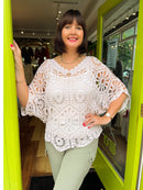 Yael Batwing Crochet Top - Light Beige