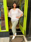 Yael Batwing Crochet Top - Light Beige