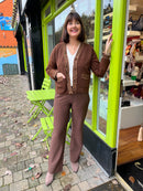 Olara Leopard Trim Cardi - Chocolate