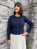 Maren Pearl Button Cardi - Navy