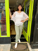 Yael Batwing Crochet Top - Light Beige