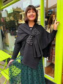 Elizabeth Bow Pearl & Diamante Cape - Black