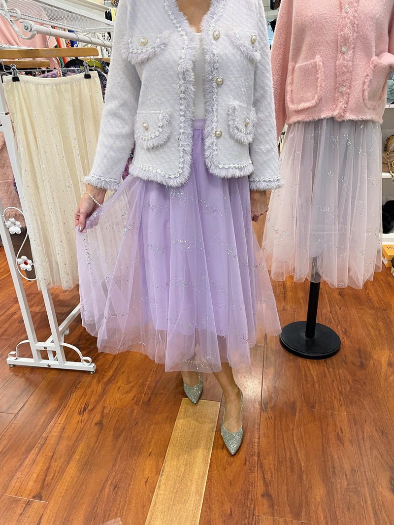 Genevieve Dotted Sequin Tulle Skirt - Lilac