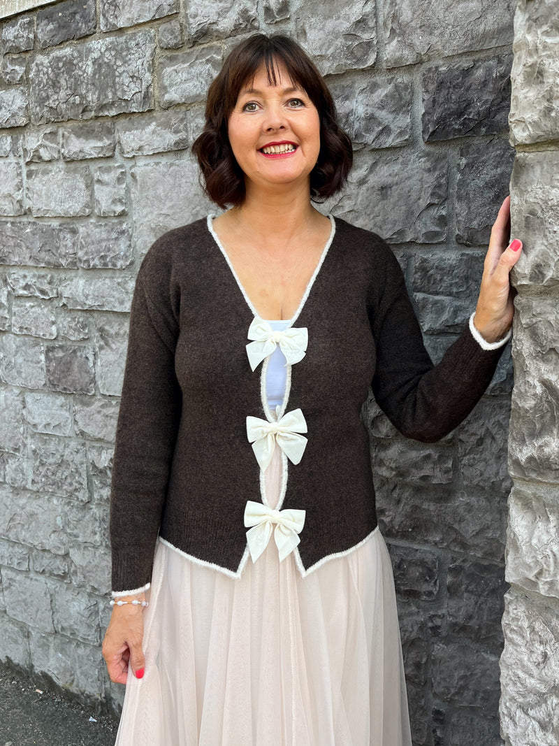 Riley Reversible Bow Tie Jumper - Brown