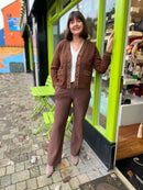 Olara Leopard Trim Cardi - Chocolate