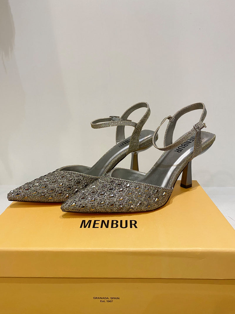 Menbur Pear Cut Crystal Embellished Stilettos - Grey Sparkle 24869